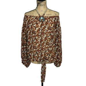 BOUTIQUE Floral Off Shoulder Tie Front Boho Blouse